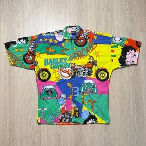 Versace Betty Boop Harley Davidson Short Sleeve Buttonup Shirt Mens Large